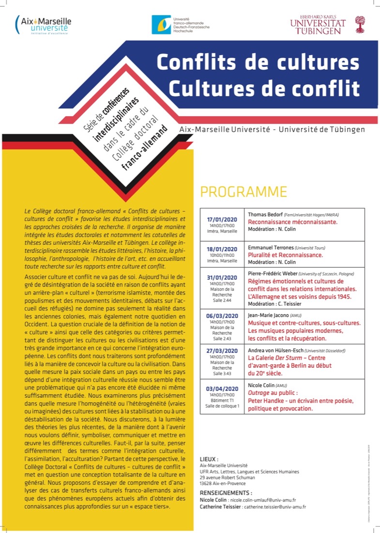 Série de conférences interdisciplinaires dans le cadre du Collège doctoral franco-allemand «Conflits de cultures – Cultures de conflit»