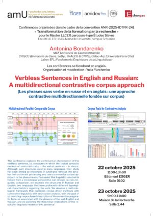 Affiche_Antonina Bondarenko_Verbless Sentences in English and Russian_A multidirectional contrastive corpus approach_22-23.10.2025_page-0001